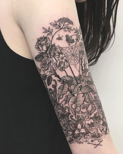 Rose Tattoo Black, Wild Witch, Garden Tattoos, Garden Tattoo, Fairy Tattoo Designs, Mushroom Tattoos, Witch Tattoo, Irezumi Tattoos, Fairy Tattoo