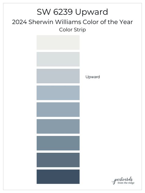 2024 Sherwin Williams Color of the Year Upward SW 6239 - Postcards from the Ridge Sw Upward Paint, Sherwin Williams Upward, Germany Apartment, Sw Upward, Interior Door Color, Sherwin Williams Blue, Greige Paint Colors, Trending Paint Colors, Boho Style Bedroom