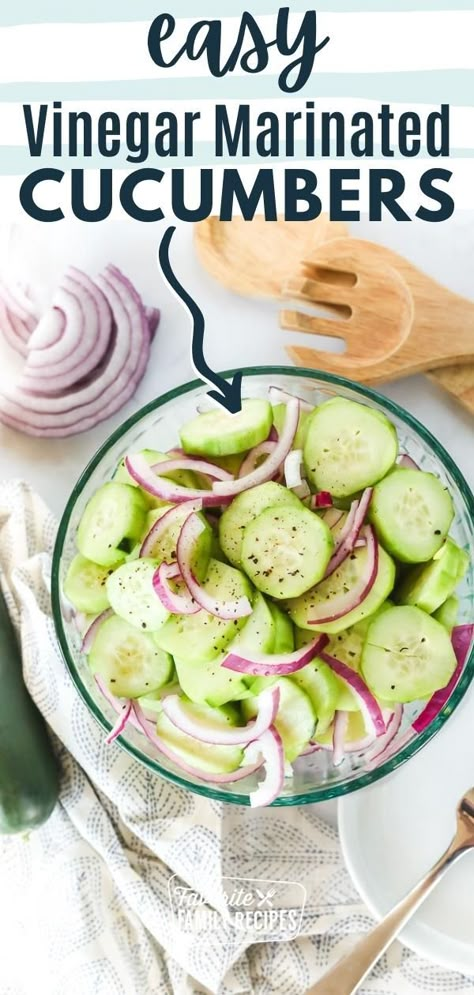 Cucumber Onion Vinegar, Cooked Cucumber, Cucumber Onion Salad, Cucumber Salad Vinegar, Cucumber Onion, Red Onion Recipes, Veggie Side Dish Recipes, Marinated Cucumbers, Summertime Salads