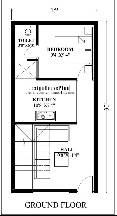 15x30 house plan with car parking 1 20x50 House Plans, 1bhk House Plan, 2d House Plan, Workshop House, Smart House Plans, House Drawings, Down Ceiling Design, 2bhk House Plan, Modern House Floor Plans