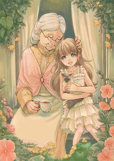 Anime Grandparents, Best Drawing Ideas, Wallpaper Wa, Best Drawing, Girly Wall Art, Female Art Painting, Abstract Art Wallpaper, Mom Art, Cat Artwork