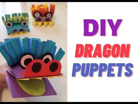 This dragon puppet paper craft is so cute and silly! Kids will love creating their own character with different colors and expressions. Dragon Puppet Paper, Kindy Craft, Puppet Paper, Diy Dragon, Chinese New Year Crafts For Kids, Paper Dragon, Puppets For Kids, Chinese New Year Crafts, Silly Kids