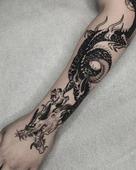 Dragon Hand Tattoo, Black Dragon Tattoo, Dragon Tattoo Sketch, Dragon Tattoos For Men, Graphic Tattoo, Bookish Tattoos, Dragon Tattoo Art, Tattoo Dragon, Dragon Sleeve Tattoos