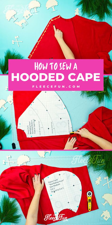 Sewing Cape Pattern, Poncho Diy Easy, Diy Hood Pattern, Halloween Cape Costumes, Diy Poncho With Hood, Make A Cape Diy, Free Cloak Sewing Pattern, Diy Hooded Cape, How To Make A Cape With A Hood