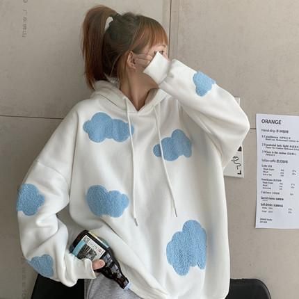 Cloud Sweater, Blue Sky White Clouds, Outfits Gothic, Korean Tops, Velvet Sweater, Cute Coats, Pullover Women, Maid Outfit, Long Sleeve Tops Casual