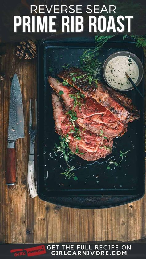 Reverse seared rib roast coming in hot and juicy off the grill! 🔥🥩 This is hands down the best and easiest way to make a show-stopping boneless rib roast. A quick reverse sear gives you that perfect rosy pink center from edge to edge. No overcooked meat here! The flavorful herb crust seals in all the juices and flavors. Your guests' jaws will drop when you slice into this stunner revealing the prettiest medium-rare inside. 😍 Just follow the simple steps for grilling, resting and carving - it looks impressive but so easy! Grill master status in one recipe. Click through for pro tips on acing this crowd-pleaser. Boneless Rib Roast Recipe, Reverse Sear Prime Rib, Boneless Rib Roast, Boneless Prime Rib Roast, Easy Grill, Meaty Meals, Pork Roast In Oven, Boneless Ribs, Outdoor Cooking Recipes