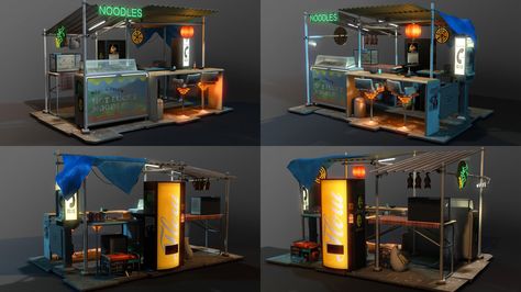 Cyberpunk Food Stall, Dad Aesthetic, Event Booth Design, Car Food, Sci Fi Props, Grab Food, Noodle Bar, Event Booth, Rave Gear