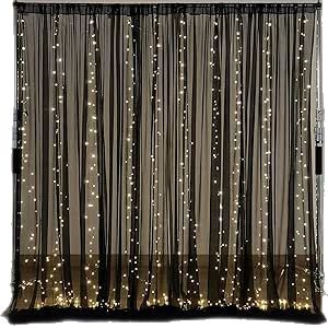 Sheer Curtain Backdrop, Curtain With Lights, Drapes For Wedding, Black Sheer Curtains, Tulle Backdrop, Prom Backdrops, Curtain Backdrop, Curtain Backdrops, Light Backdrop