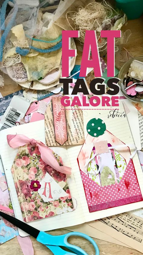 Scrapbooking Tags Ideas, Junk Journal Tags, Tags For Junk Journals, Small Fabric Folds For Junk Journals, How To Make Tags For Junk Journals, Journal Tags Handmade, Homemade Tags, Sewing Junk Journal Ephemera, Creative Tutorials