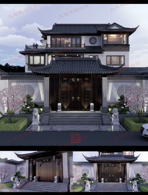 Japanese Mansion Modern Exterior, Fancy Japanese House, Japanese Mansion Modern Interior, Mansions In Japan, Expensive Japanese House, Rich Japanese House Modern, Modern Chinese House Design, Chinese Luxury House, Japanese Home Design Exterior