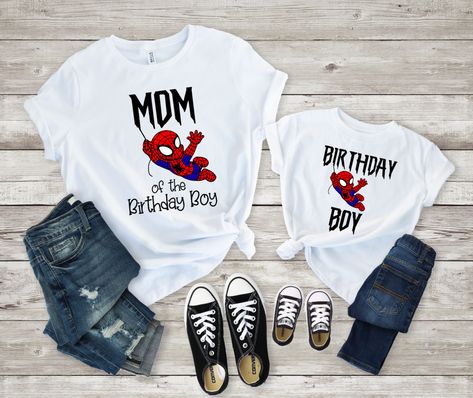 This matching Spider-Man Birthday shirt combo will get you ready to show your love for your favorite Superhero with a special birthday celebration. In multiple sizes available you can order any family member title (Mom, Dad, Grandma, Grandpa, Brother, Sister and Aunt/Uncle) all with special Spider-Man colors and features. I can customize titles if for example you want it to say "Papa" or "Nana' instead of Grandma or Grandpa just include notes on your customization in the Notes to Seller. Spider Man Family Birthday Shirts, Spiderman Birthday Party Shirts, Spider Man Birthday Shirt Boys, Mom Of The Birthday Boy Shirt, Spiderman Birthday Shirt Boys, Spiderman Birthday Shirts For Family, Spidey Birthday Shirt, Spider Man 1st Birthday, Spider Man Birthday Decoration