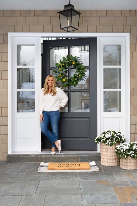 Studio Mcgee Front Porch, Studio Mcgee Front Door, Studio Mcgee Exterior, Business Poses, Do Good Be Good, Painting Studios, Summer Front Door, Cool Doormats, Lemon Wreath