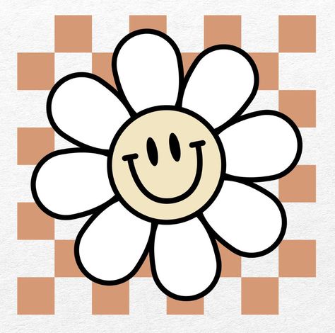 Checkered Flower, Cricut Quotes, Smiley Flower, Flower Svg Files, Cute Smiley Face, Retro Svg, Smile Design, Happy Flowers, Flower Svg