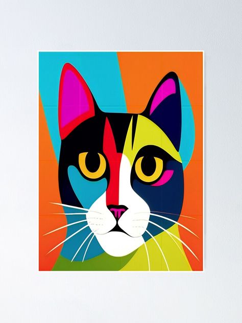 Pop Art Cat Paintings, Painting Items, Cat Pop Art, Modern Cat Art, Animal Mosaic, Pop Art Cat, Pop Art Animals, Cat Bath, Cat Poster