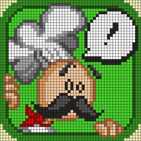 Alpha pattern #145696 | BraceletBook Video Game Alpha Pattern, Cartoon Mustache, Restaurant Cartoon, Papa Louie, Pixel Grid, Crochet Grid, Chef Restaurant, Grid Patterns, Stitch Cards