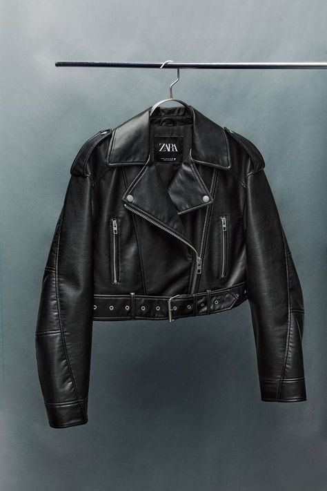 Zara Aesthetic, Jaket Motor, Zara Leather Jacket, Cropped Biker Jacket, Zara Jacket, Faux Leather Biker Jacket, Cropped Leather Jacket, Zara Leather, Leather Biker Jacket