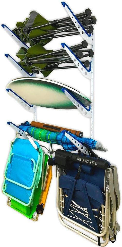 Beach Gear Storage, Camp Chair Storage, Beach Chair And Umbrella, Surfboard Wall Rack, Garage Organization Systems, Newage Products, Garage Storage Racks, Shed Organization, Garage Storage Systems