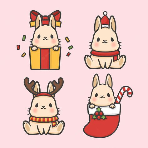 Christmas Rabbit Decoration, Arte Hippy, Smile Illustration, Xmas Drawing, Christmas Cartoon Characters, Christmas Bunny, Bunny Drawing, Merry Christmas Banner, Kawaii Christmas