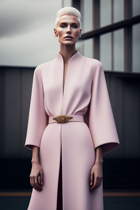 Lexica Foggy Photoshoot, Editorial Fashion Magazine, Pale Pink Hair, Ethereal Fashion, Fashion Dresses Formal, Photoshoot Fashion, Fashion Sketches Dresses, Futuristic Fashion, Long Neck