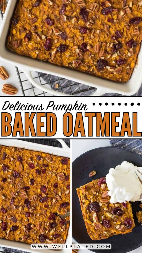 Pumpkin Oatmeal Bake, Pumpkin Baked Oatmeal, Oatmeal Healthy, Oatmeal Bake, Baked Oatmeal Healthy, Pumpkin Oatmeal, Healthy Fall, Healthy Pumpkin, Delicious Pumpkin