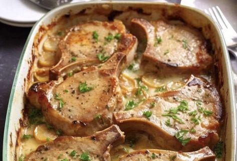 Pork Chop with Baked Potatoes - MAKINGOURLIFEMATTER Pork Chops With Scalloped Potatoes, Tender Baked Pork Chops, Pork Chop Casserole Recipes, Pan Pork Chops, Pork Crockpot Recipes, Pork Chops And Potatoes, Tender Pork Chops, Ground Beef Pasta, Pork Chop Recipes Baked