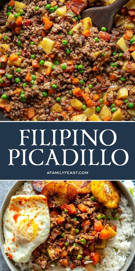 Filipino Picadillo is a delicious, one-skillet dinner made with ground beef, potatoes, raisins and vegetables in flavorful sauce. Filipino Picadillo, Ground Beef Potatoes, Easy Filipino Recipes, Beef Potatoes, Ground Beef Stroganoff, Ground Beef And Potatoes, Mapo Tofu, Beef And Potatoes, Ground Beef Recipes For Dinner