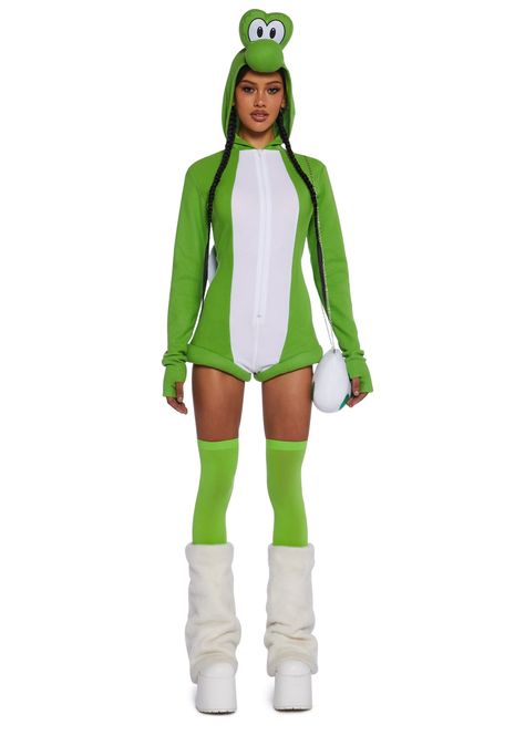 Dolls Kill Costume, Yoshi Halloween Costume, Halloween Costumes Onesies, Mario Characters Costumes, Mario Costume Women, Mario Character Costumes, Yoshi Halloween, Womans Halloween Costume, Yoshi Costume