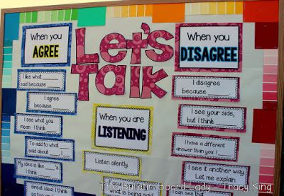 Mrs. King's Music Class: Classroom Conversations - Let's Talk About Talking Accountable Talk Bulletin Board, Ell Bulletin Board Ideas, Esl Classroom Decor, Esol Classroom, Accountable Talk, Responsive Classroom, Esl Classroom, Bulletin Board Borders, 5th Grade Classroom