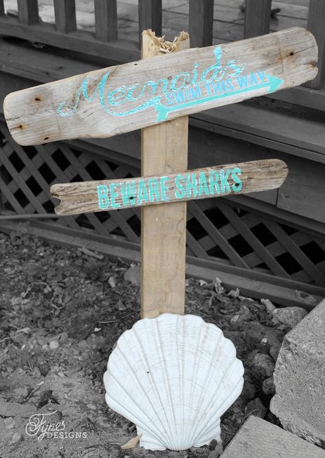 Swim Over to Our Mermaid Party | FYNES DESIGNS Creative Wedding Sign, Beach Wedding Signs, Beachy Wedding, Dream Beach Wedding, Sea Wedding, Beach Wedding Inspiration, Directional Signs, Beach Diy, Beach Wedding Ideas