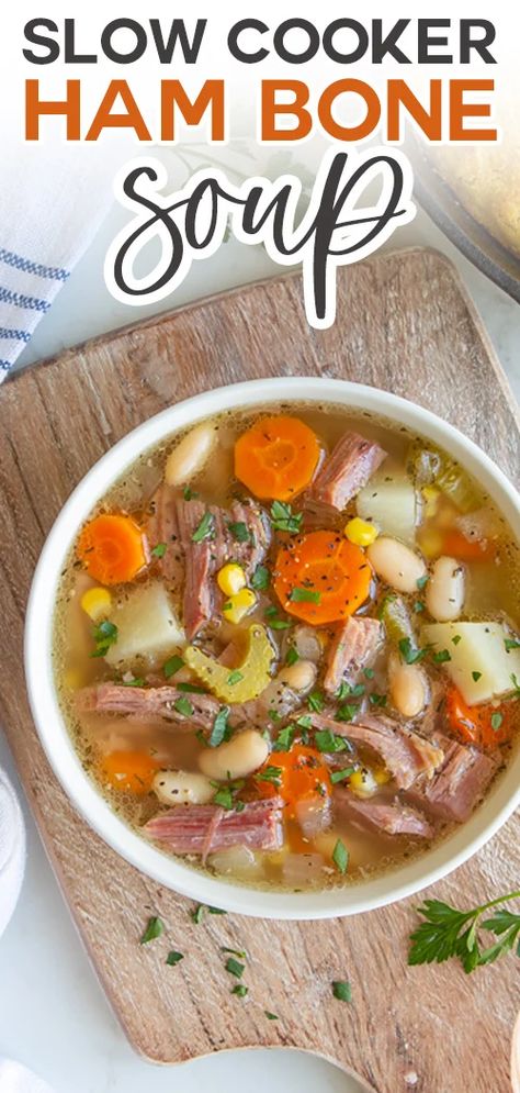 Ham Bone Soup Recipes Crock Pot, Ham Bone Soup Recipes, Ham Bone Recipes, Ham And Cabbage Soup, Ham Bone Soup, Ham Soup Recipes, Soup Slow Cooker, Crockpot Soups, Ham And Potato Soup