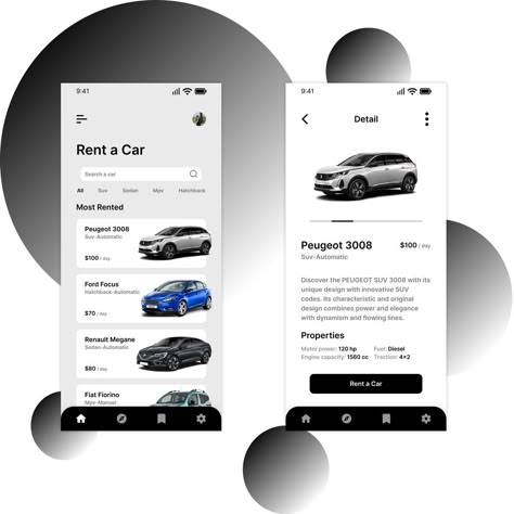 Creative & Modern UI design of Rent a Car Application Modern Ui Design, Car Rental Website, Car Poster Design, Mobile App Website, Car Rental App, Car App, Car Ui, Ux App Design, Taxi App