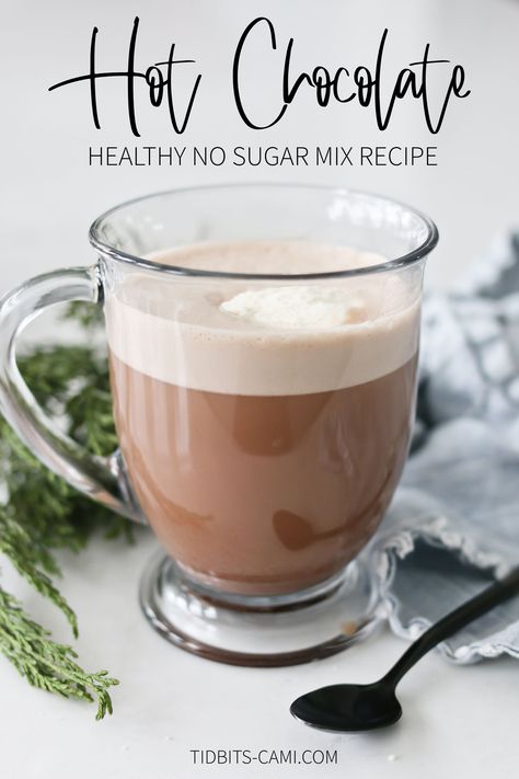 Tired of sugary hot chocolate mixes? Make up a batch of this healthy hot chocolate mix recipe with no added sugar. You control the sweetener! Hot Chocolate Mix Recipes Dry, Gluten Free Hot Chocolate, Healthy Hot Chocolate Recipe, Sugar Free Hot Chocolate, Healhty Meals, Hot Cocoa Mix Recipe, Hot Chocolate Mix Recipe, Coconut Creamer, Healthy Hot Chocolate