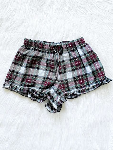 Plaid Shorts Ruffle Trim Pajama PJ Adult Women Sleepwear Bridesmaid Birthday Sports Christmas Fall Winter Spring Elastic Waistband Holiday - Etsy Christmas Shorts, Matching Christmas Outfits, Christmas Pj, Women Sleepwear, Pj Shorts, Christmas Pjs, Sleep Shorts, Plaid Shorts, Plaid Christmas