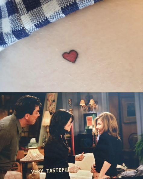 Rachel Green Tattoo, Tattoo Friends Serie, Lightsaber Tattoo, Tattoo Tv Shows, Green Tattoo, Love Heart Tattoo, Green Tattoos, Small Heart Tattoos, Cute Tats