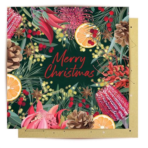 Merry Christmas Floral Australian Made Aussie Christmas Card - Bits of Australia Australian Decor, Aussie Christmas, Australian Gifts, Australian Christmas, Australian Native Flowers, Merry Christmas Greetings, Event Gifts, Christmas Cards To Make, Christmas Floral