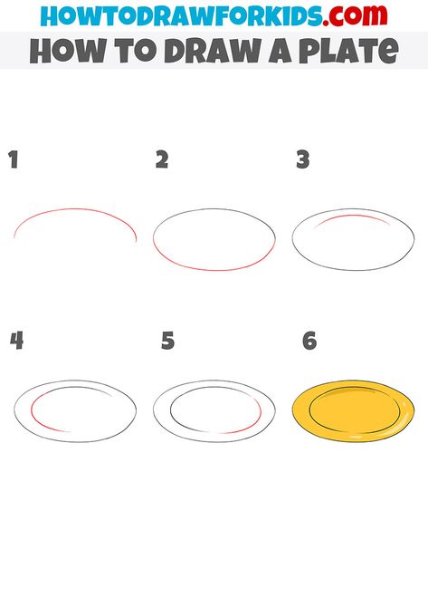 how to draw a plate step by step Plate Drawing Easy, How To Draw A Plate, Plate Drawing Sketch, Draw Objects, Drawing Classes For Kids, Furniture Drawing, Step By Step Sketches, Draw Better, Plate Drawing