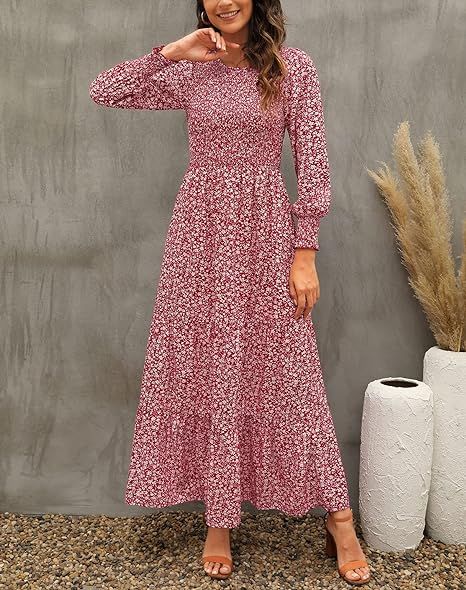 Amazon.com: Annebouti Women's 2023 Fall Casual Long Sleeve Maxi Dress Boho Tiered Floral Smocked A-Line Modest Long Dresses for Women : Clothing, Shoes & Jewelry Modest Amazon Dresses, Maxi Dress Modest, Long Sleeve Boho Maxi Dress, Modest Long Dresses, Long Dresses For Women, Maxi Dress Boho, Amazon Christmas, Amazon Dresses, Sleeve Maxi Dress