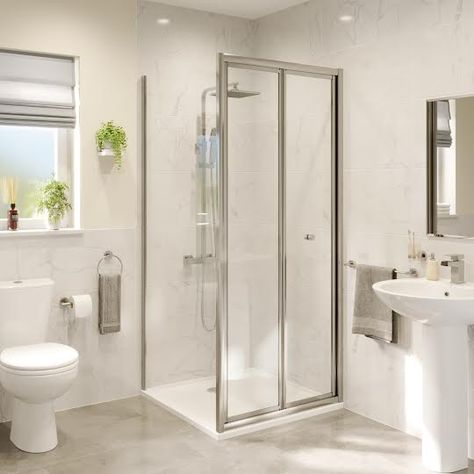 hydrolux-bifold-shower-enclosure-800-x-800mm-with-tray-4mm Bifold Shower Door, Square Shower Enclosures, Wooden Bath, Bathroom Color Schemes, Quadrant Shower, Quadrant Shower Enclosures, Towel Radiator, Back To Wall Toilets, Bathroom Color