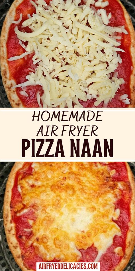 A golden, crispy air fryer naan pizza topped with cheese and fresh vegetables. Air Fryer Naan, Naan Pizza Recipes, Naan Pizza, Personal Pizza, Craving Pizza, Best Air Fryers, Quick Lunch, Quick Lunches, Pizza Recipe