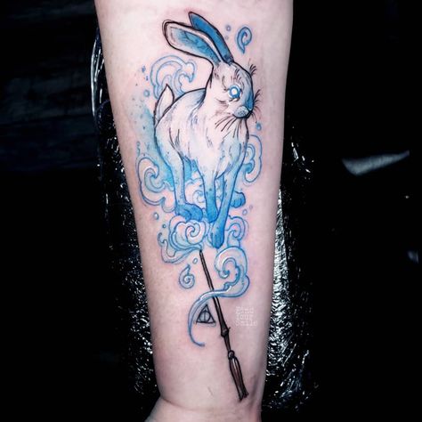 A Luna Patronus :) . . . #harrypotter #harrypottertattoo #deathlyhallows #deathlyhallowstattoo #luna #lunalovegood #patronus… Luna Lovegood Patronus, Luna Lovegood Tattoo, Luna Love Good, Ravenclaw Tattoo, Patronus Tattoo, Harry Tattoos, Hp Tattoo, Surreal Tattoo, Harry Potter Tattoos