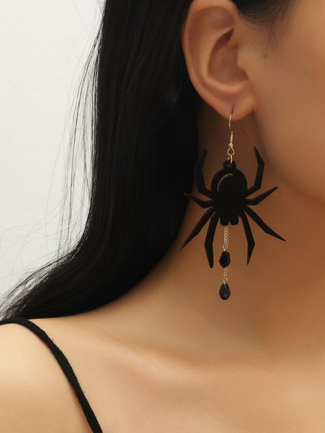 Halloween Spider Drop Earrings | SHEIN USA Embellished Fashion, Spider Earrings, Ghost Earrings, Tarnished Jewelry, Halloween Costume Accessories, Black Spider, Statement Drop Earrings, Skull Earrings, Halloween Spider