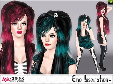 Colores Urbanos' set emo inspiration Sims 3 Emo Cc, Sims 4 Scene Hair, Sims 4 Cc Emo Hair, Sims 4 Emo Hair, Sims 2 Cc Hair, Sims 3 Cc Hair, Alt Hair, 3 Hairstyles, Ts3 Cc