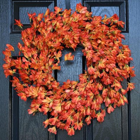 Forsythia Wreath, Fall Wreaths For Front Door, Autumn Wreaths For Front Door, Fall Front Door, Diy Fall Wreath, Wall Window, Thanksgiving Wreaths, Festival Celebration, Pumpkin Wreath