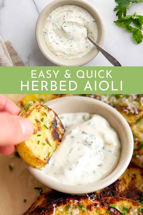 Herbed Aioli Recipe, Herb Aoli Recipe, Garlic Herb Aioli, Lemon Herb Aioli, Herb Mayonnaise Recipe, Herb Aioli Recipe, Aioli Recipes, Aoili Recipe, Herb Aioli