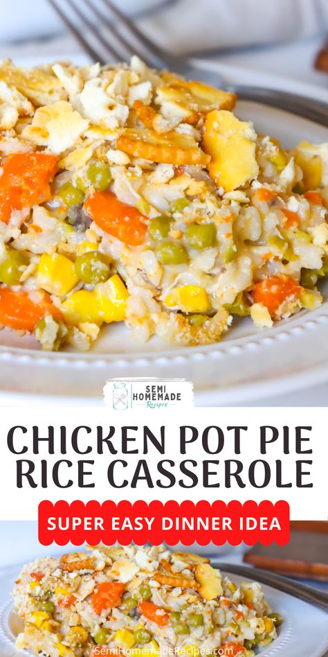 Chicken Pot Pie Rice Casserole is a great and easy recipe that cooks in 30 minutes and has all of the great flavors of a southern homemade Chicken Pot Pie! Pie Dinner Recipes, Pot Pie Dinner, Chicken Pot Pie Dinner, Pot Pie Casserole, Chicken And Rice Dishes, Chicken Pot Pie Casserole, Homemade Chicken Pot Pie, Chicken Rice Casserole, Super Easy Dinner