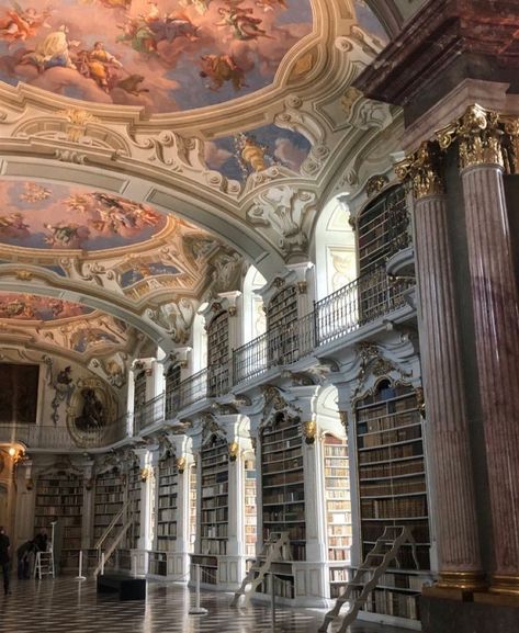 Prettiest Libraries In The World, Admont Abbey Library Austria, Pretty Library Aesthetic, 1800s Library, Austria Library, Admont Library, Admont Abbey Library, Vienna Austria Aesthetic, Castle Austria