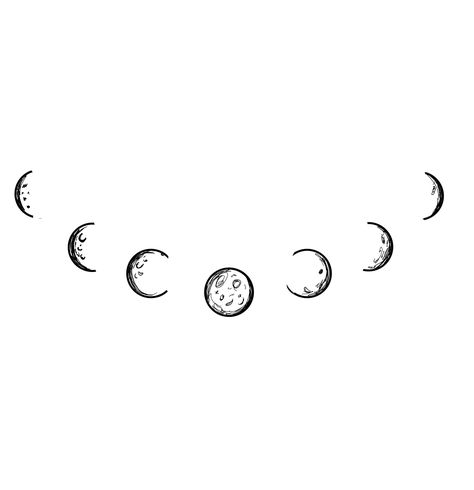 Witchy Moon Phases Tattoo, Simple Moon Phase Tattoo Designs, Moon Phases Tattoo Circle, Moon Phase Line Art, Woodcut Moon Tattoo, Moon And Paw Print Tattoo, Moon Phases Finger Tattoo, Moon Phases Tramp Stamp, Moon Sketch Tattoo