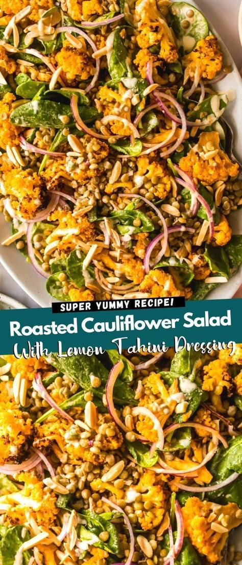 Tahini Salad Dressing, Easy Salad Dressing Recipes, Roasted Cauliflower Salad, Spiced Cauliflower, Salad With Lemon, Lemon Tahini Dressing, Easy Salad Dressing, Warm Salad, Cauliflower Salad