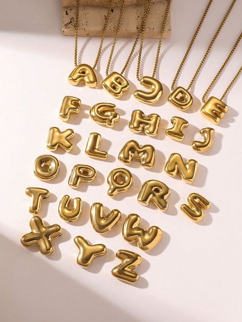 1pc Minimalist Unisex Stainless Steel Gold Plated Bubble Letter Pendant Necklace, Suitable For Daily Wear, Gift Gold    Stainless Steel     Women Fashion Jewelry, size features are:Bust: ,Length: ,Sleeve Length: Bubble Letter, Letter Pendant Necklace, Bubble Letters, Letter Pendants, All Fashion, Women Fashion, Daily Wear, Length Sleeve, Gold Plate