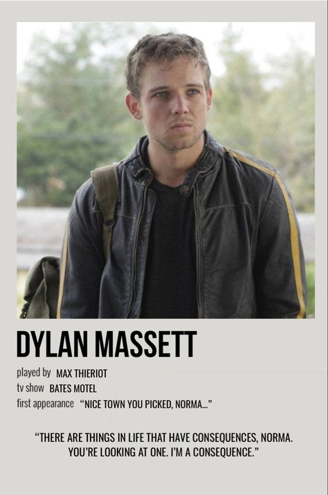 Dylan Massett Bates Motel, Bates Motel Dylan, Dylan Bates Motel, Dylan Massett, Max Thieriot, Character Posters, Character Poster, Celebrity Videos, Seal Team